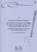 Cangiasi, Giovanni Antonio : La Grassa, La Guerra, La Filippa. 3 instrumental four-part Canzonas (Milano 1614) for Recorder Quartet (SATB)